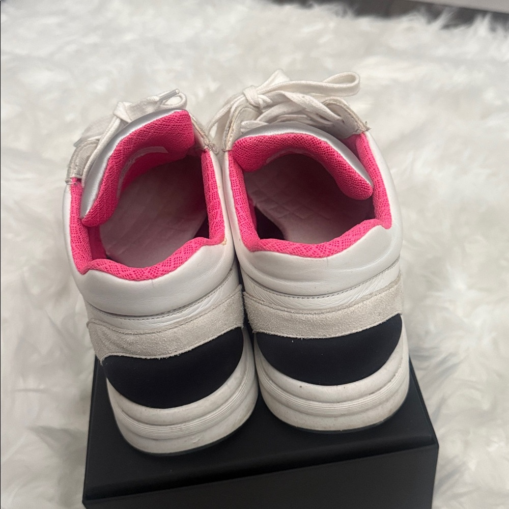 CHANEL White and Silver Sneakers with Pink Accents - Picture 4 of 6